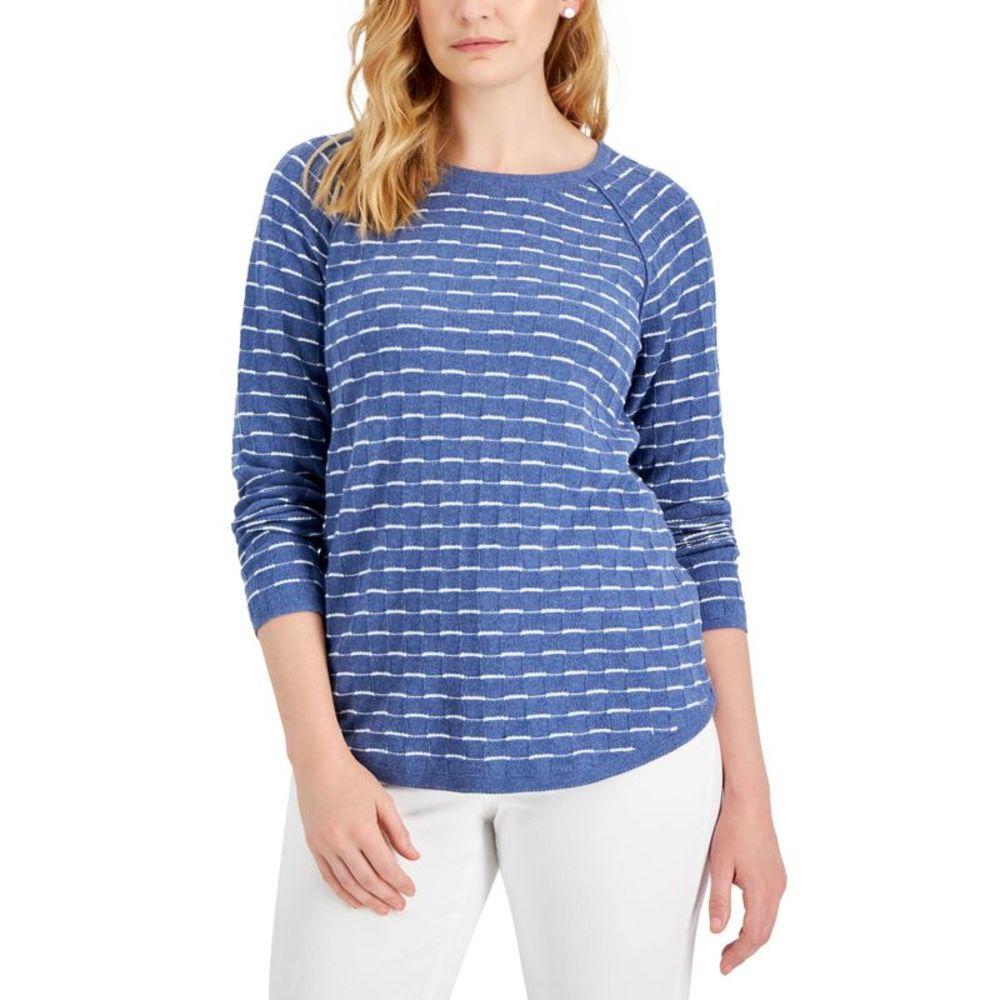Karen Scott Womens Cotton Tuck Stitch Sweater